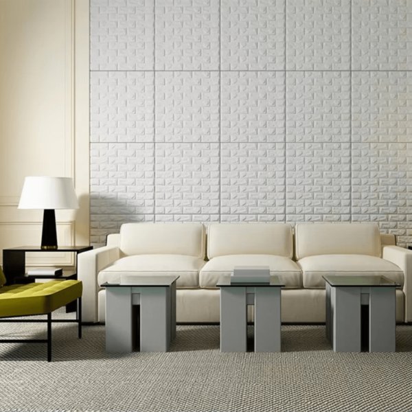 วอลเปเปอร์ PVC สีขาวลวดลายอิฐในห้องนั่งเล่น