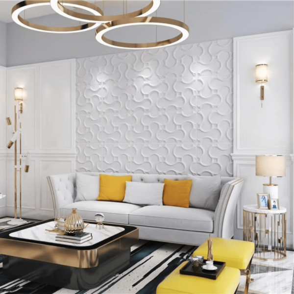 วอลเปเปอร์ PVC สีขาวลวดลาย 3D สำหรับห้องนั่งเล่น