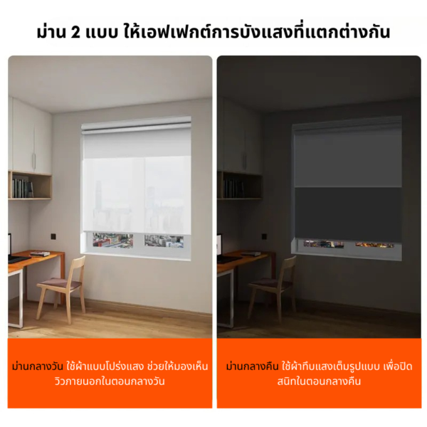 ม่านม้วน2ชั้น รุ่น RB-012L เลือกเปิดโปร่งหรือทึบได้ตามต้องการ