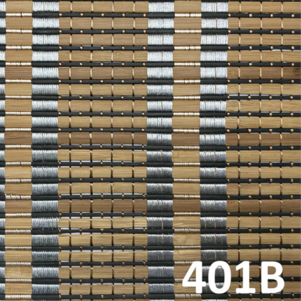 ม่านม้วนไม้ไผ่ลาย 401B โทนเทาธรรมชาติ เส้นด้ายเงิน