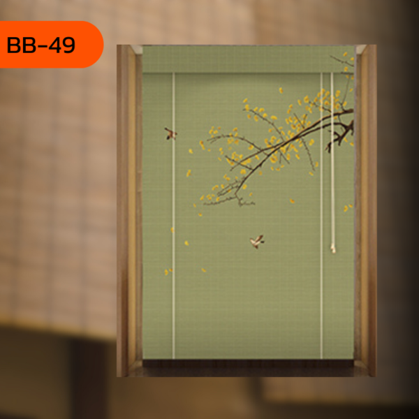 ม่านไม้ไผ่ลายศิลป์ BB-49 ลายใบไม้ร่วงและนก
