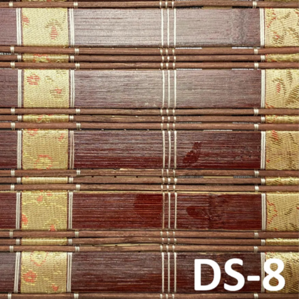 ม่านไม้ไผ่แดงเข้มแซมผ้าดอกสีทอง รุ่น DS-8