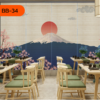 ม่านไม้ไผ่ลายศิลป์ BB-34 ลายภูเขาไฟฟูจิและพระอาทิตย์สีแดง
