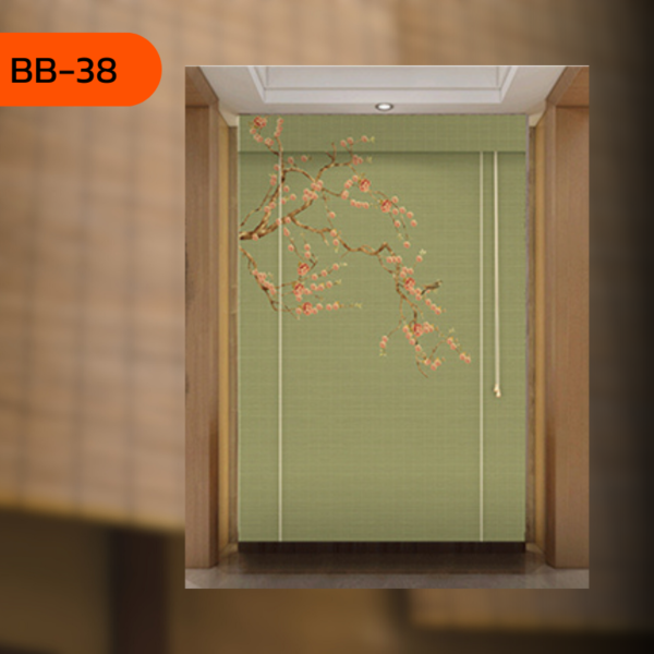 ม่านไม้ไผ่ลายกิ่งดอกไม้สีชมพู BB-38