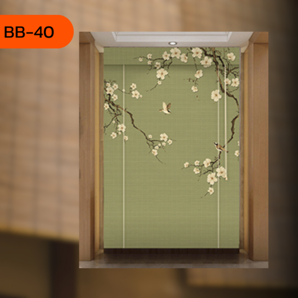 ม่านไม้ไผ่ลายนกและดอกไม้ขาว BB-40