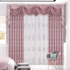 ม่านห้องนอน สีชมพูทอง ปักลายหลุยส์ พร้อมม่านโปร่งและหัวม่าน