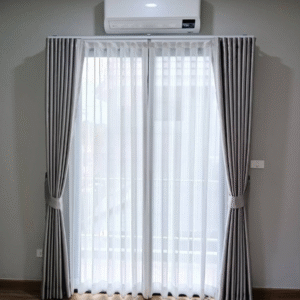 LC-002 | ผ้าม่านลอนสองชั้น สีเทาเข้ม – เรียบหรู มีระดับ พร้อมม่านโปร่งในตัว