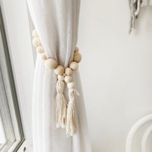 CT-066 | เชือกรวบผ้าม่านลูกปัดไม้พร้อมพู่ – เสน่ห์ธรรมชาติที่ลงตัว